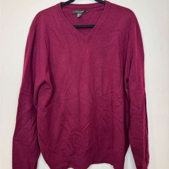 Ethan Pierce Men's 2-Ply Cashmere Maroon V-Neck Sweater XL - Picture 1 of 6